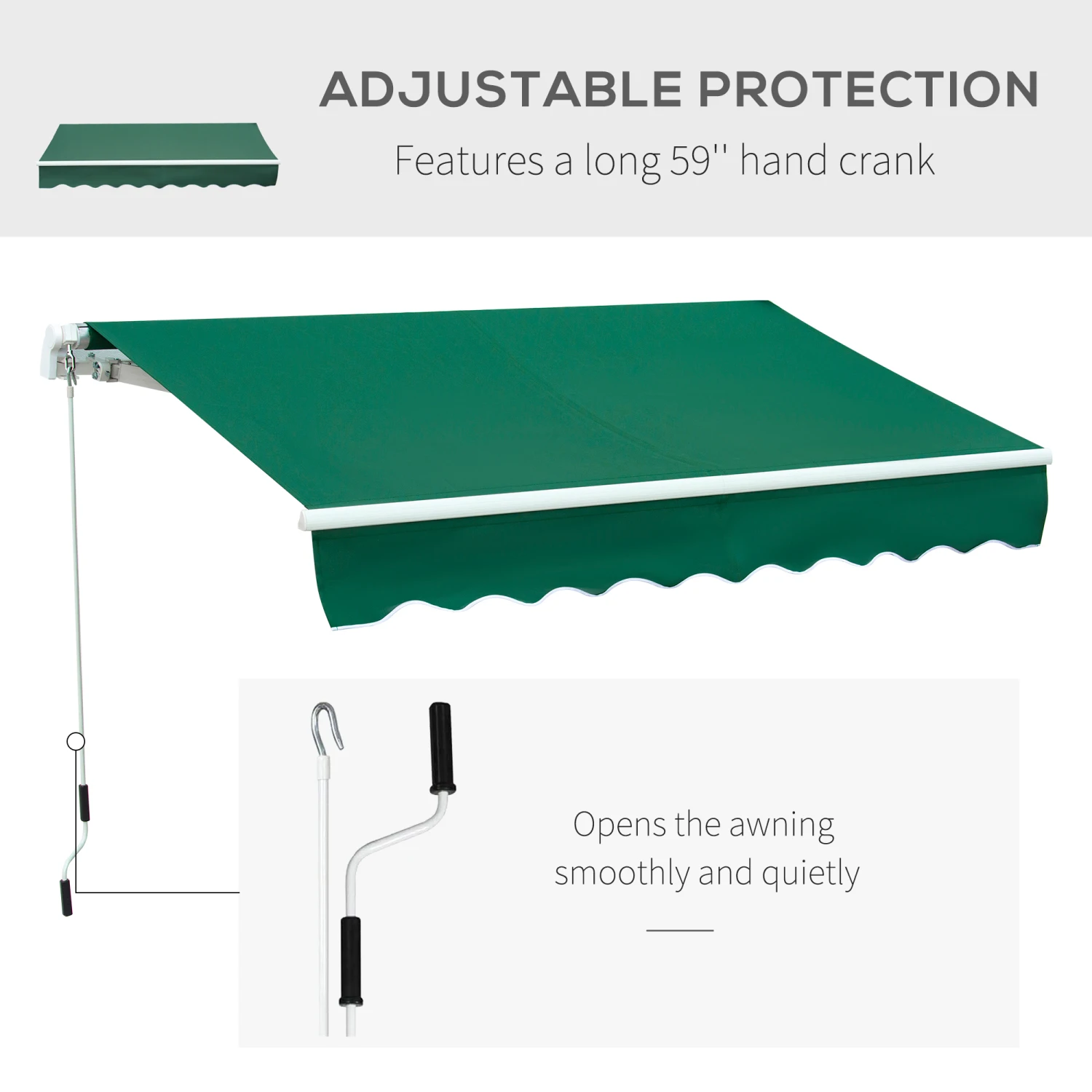 Outsunny 8' X 7' Manual Retractable Anti-UV Sun Shade Patio Awning With Hand Crank- Green 5 Outsunny 8' X 7' Manual Retractable Anti-UV Sun Shade Patio Awning With Hand Crank- Green - Image 5