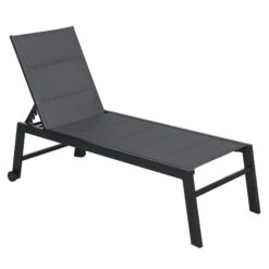 Outsunny Outdoor Chaise Lounge With Wheels, Five Position Recliner For Sunbathing, Suntanning, Steel Frame, Breathable Fabric For Beach, Yard, Patio, Gray