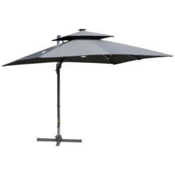 Outsunny 10FT Cantilever Patio Umbrella With Solar LED Lights & Power Bank, Double Top Outdoor Offset Umbrella With 360° Rotation, 4-Position Tilt, Crank & Cross Base For Garden Deck Pool, Grey 21 Outsunny 10FT Cantilever Patio Umbrella With Solar LED Lights & Power Bank, Double Top Outdoor Offset Umbrella With 360° Rotation, 4-Position Tilt, Crank & Cross Base For Garden Deck Pool, Grey -Outsunny jxodaa1800832ea14