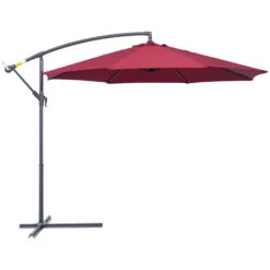 Outsunny 10' Cantilever Hanging Tilt Offset Patio Umbrella With UV & Water Fighting Material And A Sturdy Stand, Red