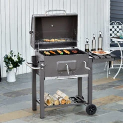 Outsunny 45" Charcoal BBQ Grill And Smoker Combo Outdoor Portable Trolley Camping Picnic Backyard With Side Shelf, Grey 12 Outsunny 45" Charcoal BBQ Grill And Smoker Combo Outdoor Portable Trolley Camping Picnic Backyard With Side Shelf, Grey -Outsunny jzl90f17fae7c2c58 1