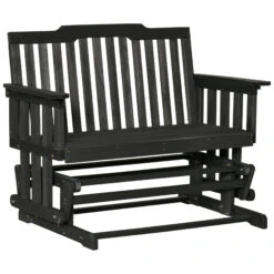 Outsunny Wooden Patio Glider Bench, Wood Outdoor Loveseat With High Back And Armrests, 2-Seat, Black