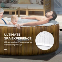 Outsunny 4 Person Inflatable Portable Hot Tub, Outdoor Round Heated Spa With 108 Jets, Pump, Cover, Filter Cartridges, Brown -Outsunny kBT88c17fae7c2d25