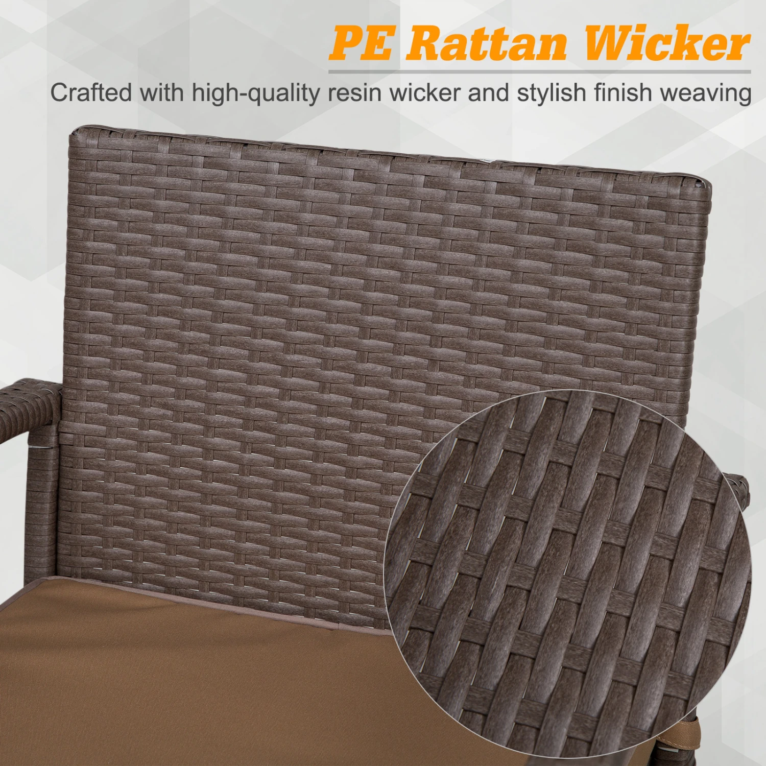 Outsunny 3 PCS Rattan Wicker Bar Set With Wood Grain Top Table And 2 Bar Stools For Outdoor, Patio, Poolside, Garden, Brown 5 Outsunny 3 PCS Rattan Wicker Bar Set With Wood Grain Top Table And 2 Bar Stools For Outdoor, Patio, Poolside, Garden, Brown - Image 5