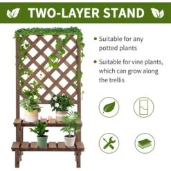 Outsunny Outdoor Plant Stand, Wooden Tiered Plant Shelf With Trellis For Climbing Vines, Ladder Flower Pot Display Stand For Patio Garden Balcony Living Room -Outsunny kNha0917fe7fbef83