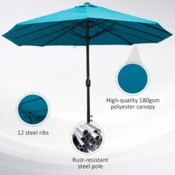 Outsunny Patio Umbrella 15ft Double-Sided Outdoor Market Extra Large Umbrella With Crank Handle For Deck, Lawn, Backyard And Pool, Blue -Outsunny kPC756180c19b0330