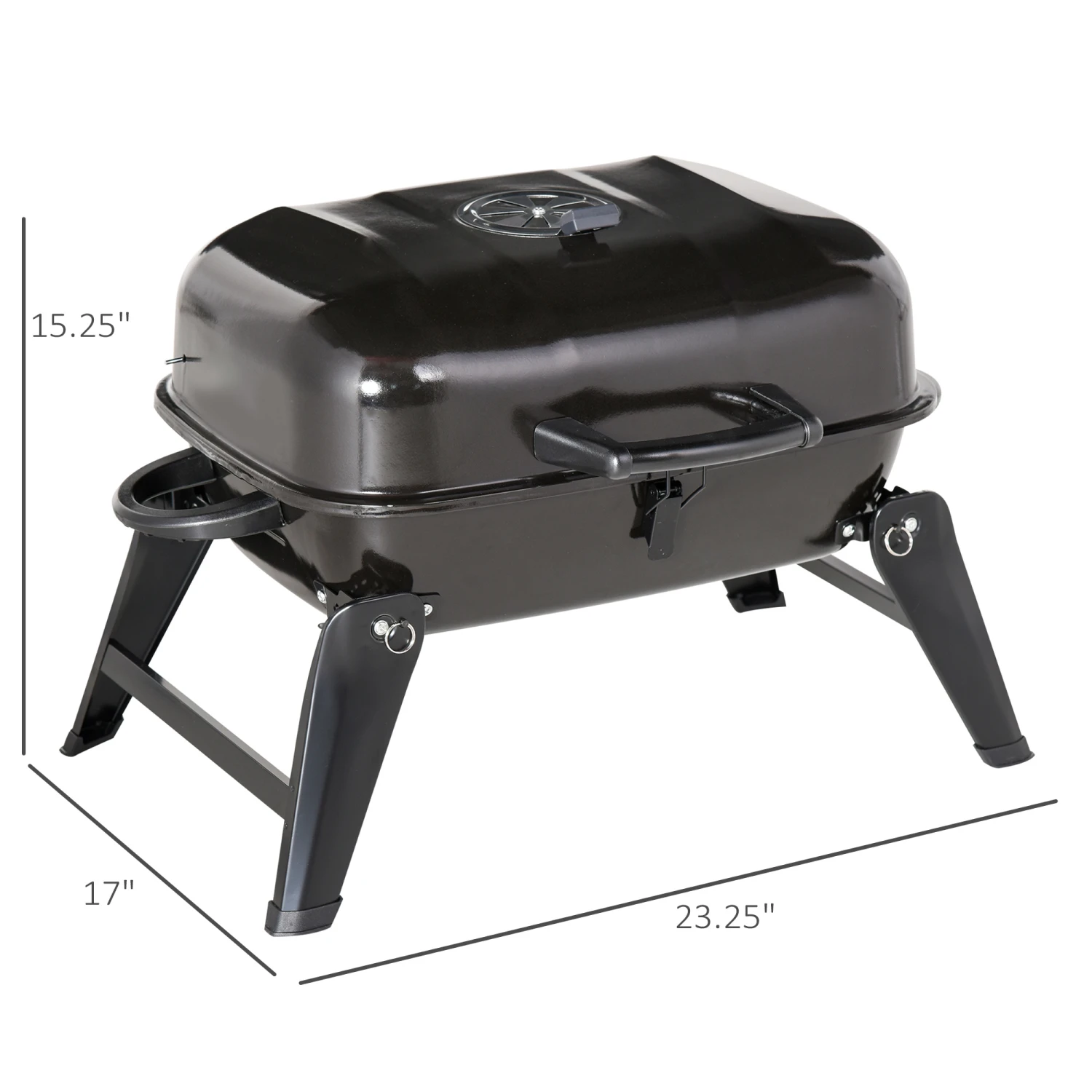 Outsunny 14" Portable Charcoal Grill, Tabletop Small BBQ Grill For Outdoor Cooking, Camping, Tailgating, Enamel Coated, Vent, Folding Legs, Black 3 Outsunny 14" Portable Charcoal Grill, Tabletop Small BBQ Grill For Outdoor Cooking, Camping, Tailgating, Enamel Coated, Vent, Folding Legs, Black - Image 3
