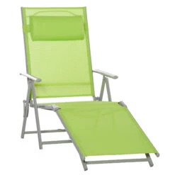 Outsunny Outdoor Folding Chaise Lounge Chair, Portable Lightweight Reclining Sun Lounger With 7-Position Adjustable Backrest & Pillow For Patio, Deck, And Poolside, Green