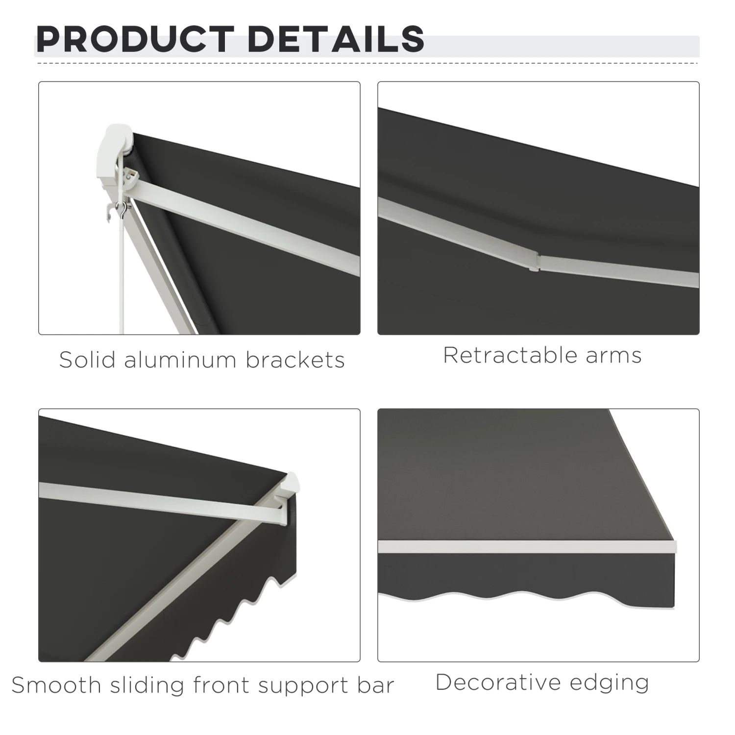 Outsunny 12' X 10' Electric Awning, Retractable Awning, UV Protection Sun Shade Shelter With Remote Controller And Manual Crank Handle For Deck, Balcony, Yard, Black 7 Outsunny 12' X 10' Electric Awning, Retractable Awning, UV Protection Sun Shade Shelter With Remote Controller And Manual Crank Handle For Deck, Balcony, Yard, Black - Image 7
