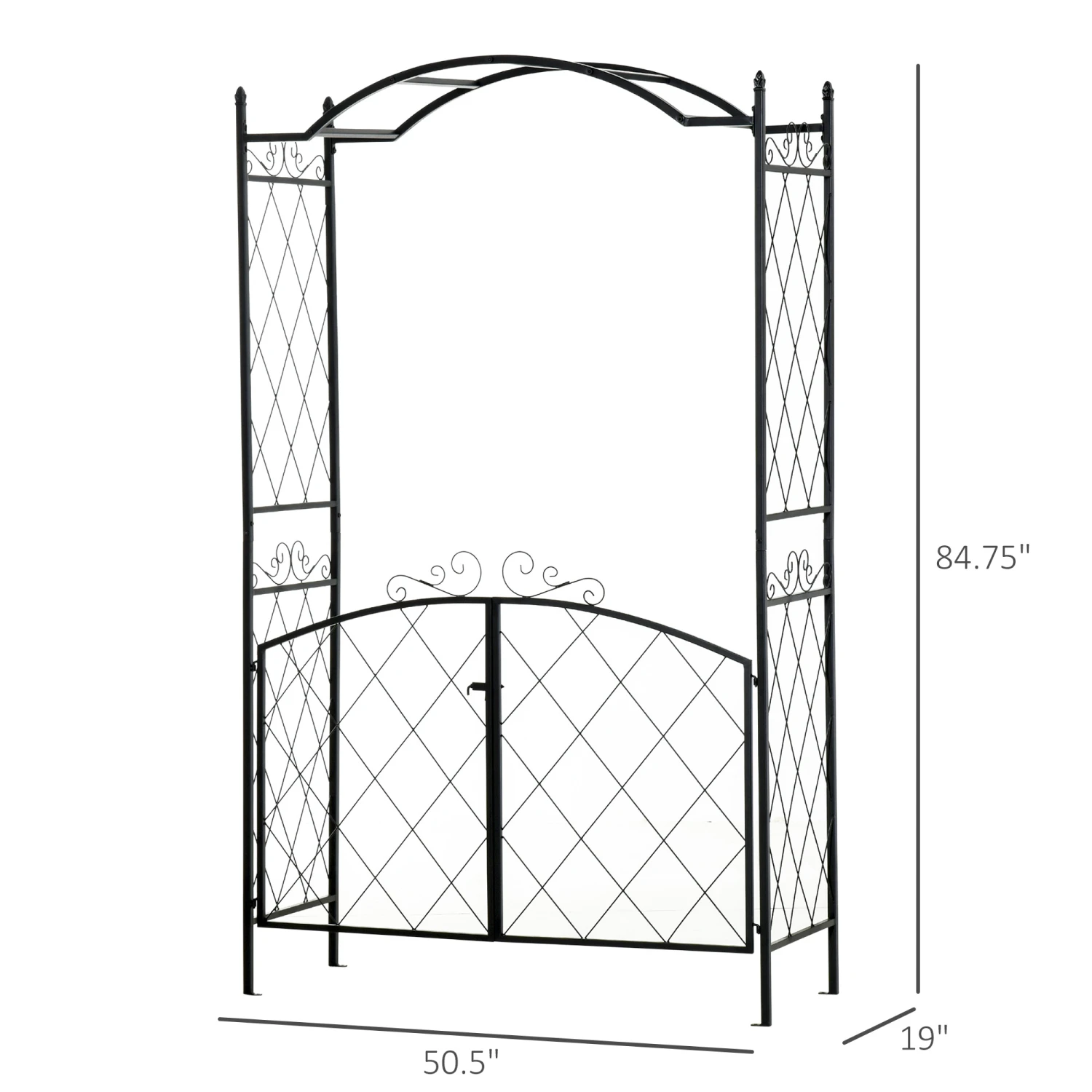 Outsunny 85'' Metal Garden Arbor With Gate, Outdoor Steel Arch With Scrollwork For Climbing Vines, Ground Mountable Columns 3 Outsunny 85'' Metal Garden Arbor With Gate, Outdoor Steel Arch With Scrollwork For Climbing Vines, Ground Mountable Columns - Image 3