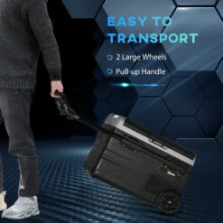 Outsunny 12 V Car Fridge, 2 Zone 58 Quart Portable Compressor Electric Cooler With Wheels, Pull-up Handle, Cutting Board, 12/24 V DC And 110 - 240 V AC For Outdoor, Driving, Travel -Outsunny khB75617f2768f9d1