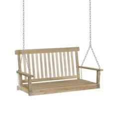 Outsunny 2-Seater Hanging Porch Swing Outdoor Patio Swing Chair Seat With Slatted Build And Chains, 440lbs Weight Capacity, Natural
