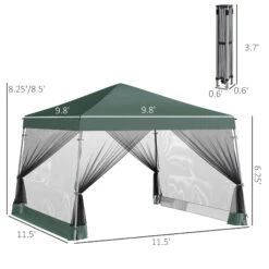 Outsunny 12' X 12' Pop Up Canopy, Foldable Canopy Tent With Carrying Bag, Mesh Sidewalls And 3-Level Adjustable Height For Outdoor, Garden, Patio, Party, Green -Outsunny klpc1718447f5fe75