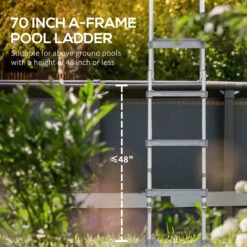 Outsunny 70" Above Ground Swimming Pool Ladder, A-Frame Deck Ladder With Top Platform, Non-slip Steps & Rounded Handrails For 48" Pool Wall Height, Gray -Outsunny kmKa091866e9ffd31