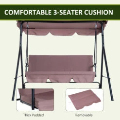 Outsunny 3-Seat Outdoor Patio Swing Chair With Removable Cushion, Steel Frame Stand And Adjustable Tilt Canopy For Patio, Garden, Poolside, Balcony, Backyard, Brown 14 Outsunny 3-Seat Outdoor Patio Swing Chair With Removable Cushion, Steel Frame Stand And Adjustable Tilt Canopy For Patio, Garden, Poolside, Balcony, Backyard, Brown -Outsunny ksbb10181720c6d3c