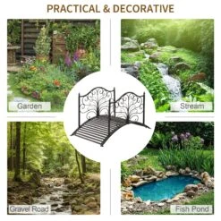 Outsunny 4’ Metal Arch Backyard Garden Bridge With Safety Siderails, Delicate Scrollwork, & Easy Assembly, Black Bronze -Outsunny ktV73b17e6cb36387