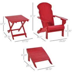 Outsunny 3-Piece Folding Adirondack Chair With Ottoman And Side Table, Outdoor Wooden Fire Pit Chairs W/ High-back, Wide Armrests For Patio, Backyard, Garden, Lawn Furniture, Red -Outsunny ktzc17187467808fb