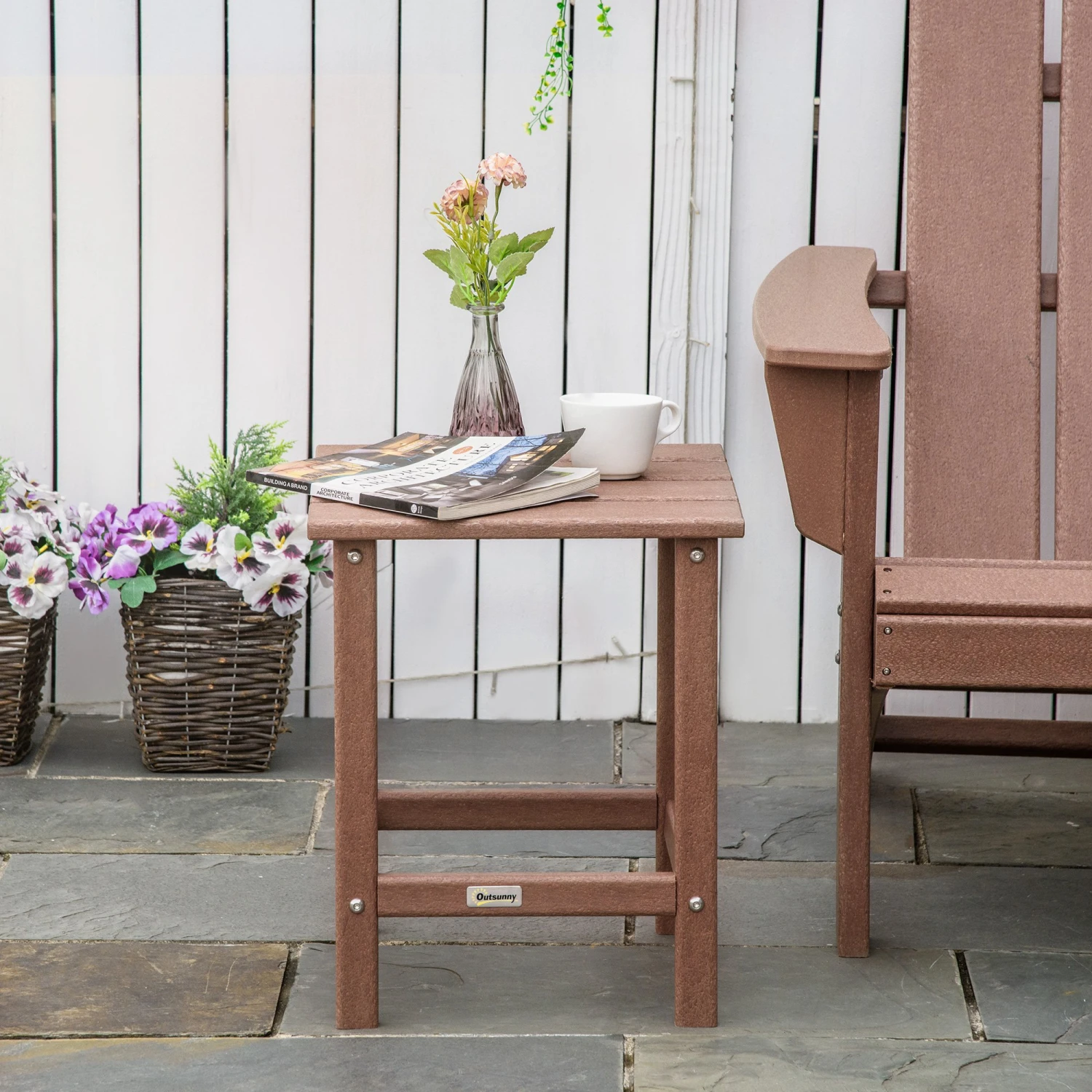 Outsunny 15" Outdoor Side Table, Square Patio Accent Table, Durable HDPE Plastic Tea Table For Adirondack Chair, Backyard, Garden, Lawn, Brown 8 Outsunny 15" Outdoor Side Table, Square Patio Accent Table, Durable HDPE Plastic Tea Table For Adirondack Chair, Backyard, Garden, Lawn, Brown - Image 8