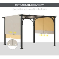 Outsunny 10' X 10' Patio Pergola With Retractable Canopy And Weather-Resistant Steel Frame, Backyard Sun Shade Canopy Cover Shelter For Porch Party, Garden, Grill Gazebo, Beige -Outsunny kx588c188fc5e58ed