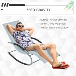 Outsunny Zero Gravity Rocking Chair Outdoor Chaise Lounge Chair Recliner Rocker With Detachable Pillow & Durable Weather-Fighting Fabric For Patio, Deck, Pool, Grey -Outsunny l6H04417e68fb494d