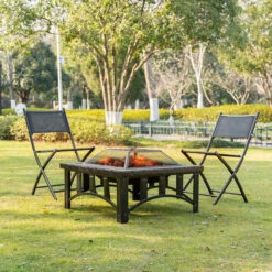 Outsunny 30 Inch Outdoor Fire Pit Square Steel Firepit Stove W/ Screen Poker For Patio -Outsunny l8m75617f2768b8c0