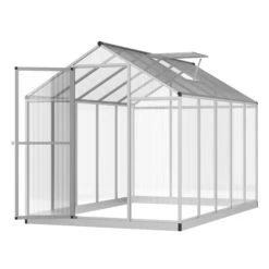 Outsunny 10' L X 6' W Walk-In Polycarbonate Greenhouse With Roof Vent For Ventilation & Rain Gutter, Hobby Greenhouse For Winter