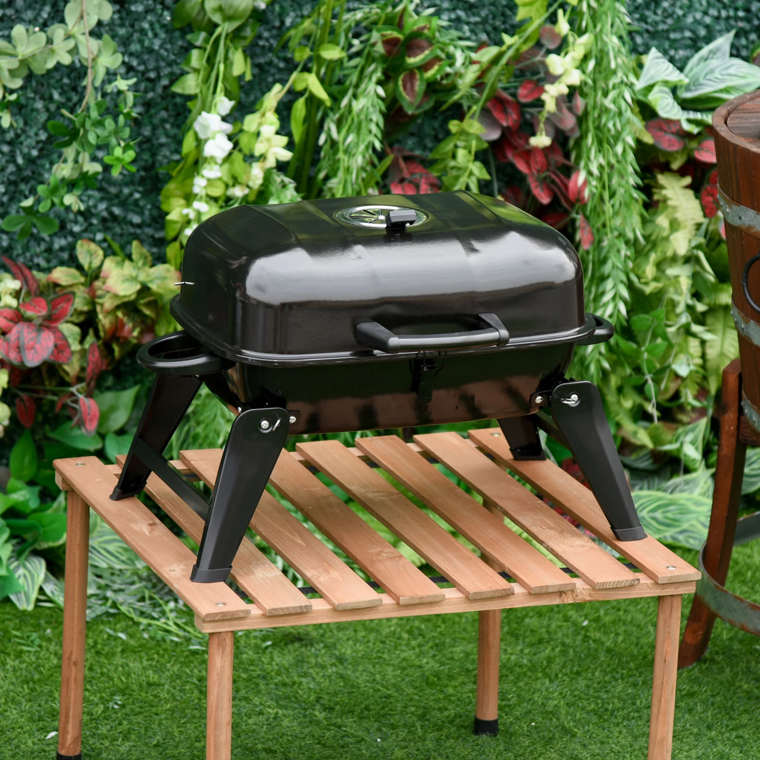 Outsunny 14" Portable Charcoal Grill, Tabletop Small BBQ Grill For Outdoor Cooking, Camping, Tailgating, Enamel Coated, Vent, Folding Legs, Black 2 Outsunny 14" Portable Charcoal Grill, Tabletop Small BBQ Grill For Outdoor Cooking, Camping, Tailgating, Enamel Coated, Vent, Folding Legs, Black - Image 2