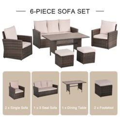 Outsunny 6 PCS Patio Dining Set All Weather Rattan Wicker Furniture Set With Wood Grain Top Table And Soft Cushions, Beige -Outsunny lOJ88c18104b93994