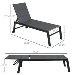 Outsunny Outdoor Chaise Lounge With Wheels, Five Position Recliner For Sunbathing, Suntanning, Steel Frame, Breathable Fabric For Beach, Yard, Patio, Gray -Outsunny laOc17188d32b70e1