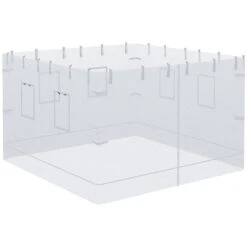 Outsunny Pop Up Canopy Walls, Universal Replacement Netting, Set Of 4 Mesh Screen Sidewalls, Patio Netting With 6 Service Windows And 1 Door For 10' X 10' Canopy Tent, White