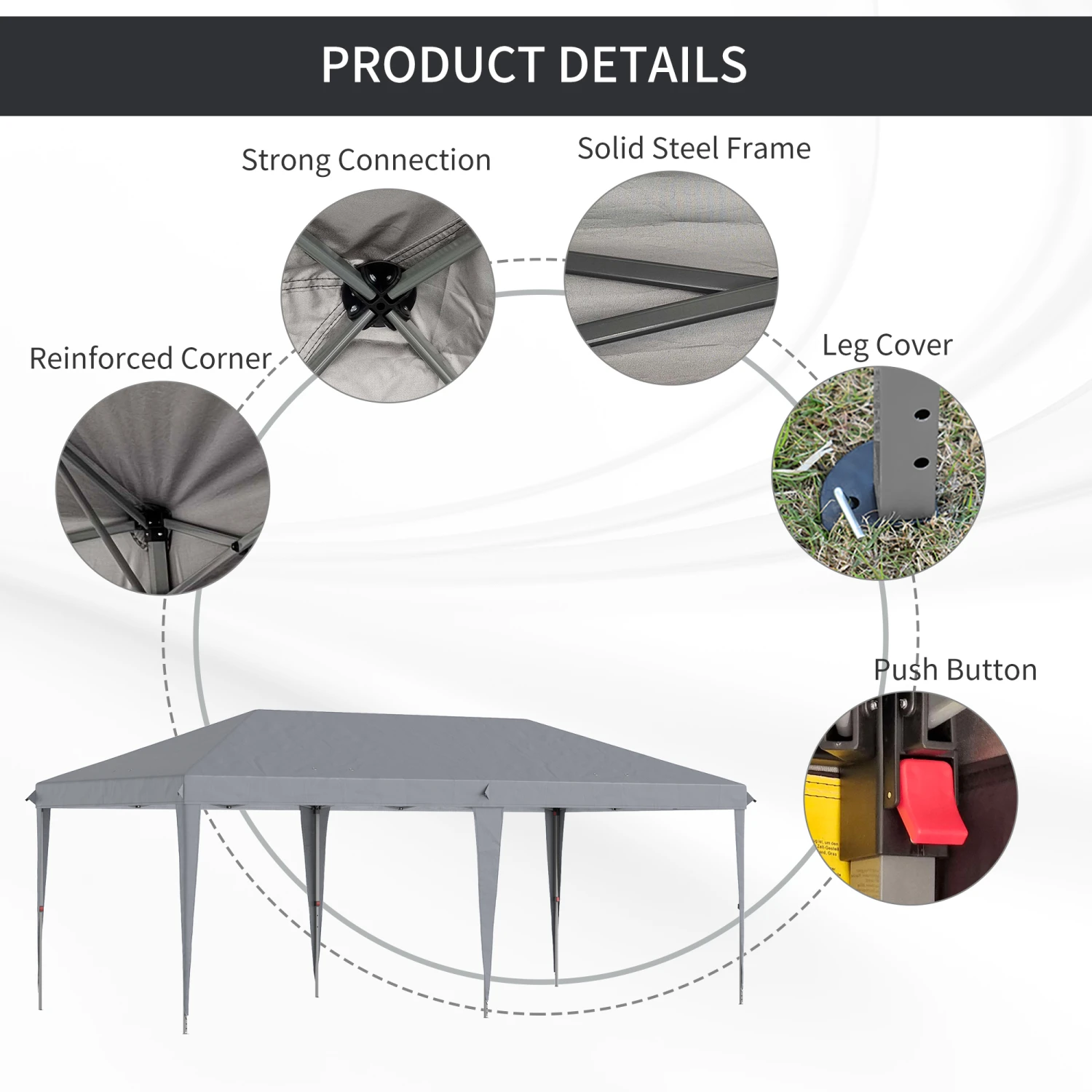 Outsunny 10' X 20' Pop Up Canopy Tent, Heavy Duty Tents For Parties, Outdoor Instant Gazebo Sun Shade Shelter With Carry Bag, For Catering, Events, Wedding, Backyard BBQ, Gray 5 Outsunny 10' X 20' Pop Up Canopy Tent, Heavy Duty Tents For Parties, Outdoor Instant Gazebo Sun Shade Shelter With Carry Bag, For Catering, Events, Wedding, Backyard BBQ, Gray - Image 5