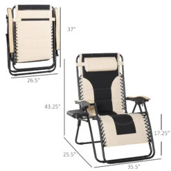 Outsunny Foldable Outdoor Lounge Chair With Footrest, Oversized Padded Zero Gravity Lounge Chair With Headrest, Cup Holders, Armrests, For Camping, Lawn, Garden, Pool, Beige -Outsunny loMb8e17e68e8f5c5
