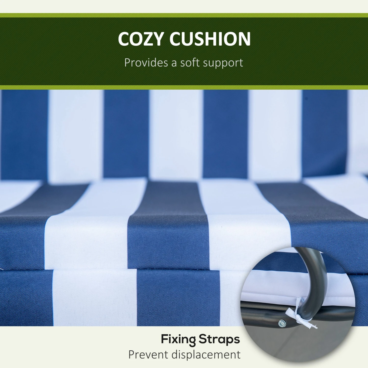 Outsunny 3-Person Patio Porch Swing With Adjustable Canopy For Adults, Steel Frame, Seat & Backrest Cushion, Armrests, Dark Blue & White Striped 6 Outsunny 3-Person Patio Porch Swing With Adjustable Canopy For Adults, Steel Frame, Seat & Backrest Cushion, Armrests, Dark Blue & White Striped - Image 6