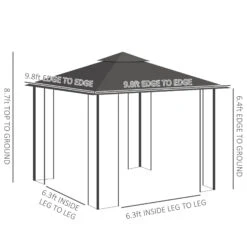 Outsunny 10' x 10' Metal Patio Gazebo, Double Roof Outdoor Gazebo Canopy Shelter With Tree Motifs Corner Frame And Netting, For Garden, Lawn, Backyard, And Deck, Gray -Outsunny mBec1717f2768e4f3