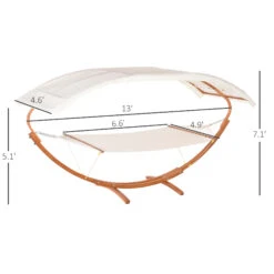 Outsunny Outdoor Hammock With Stand & Accessories, Heavy Duty Wooden Frame, Extra Large Sun Shade Canopy, Indoor Outside Boho Style Nap Bed, Natural Cotton, White -Outsunny mBpcb517e69e94d15