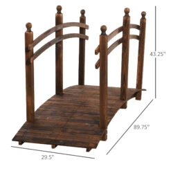 Outsunny 7.5' Fir Wood Garden Bridge Arc Walkway With Side Railings, Perfect For Backyards, Gardens, & Streams, Carbonized -Outsunny mGEc17186a1f16438