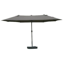 Outsunny Patio Umbrella 15' Steel Rectangular Outdoor Double Sided Market With Base, UV Sun Protection & Easy Crank For Deck Pool Patio Dark Gray