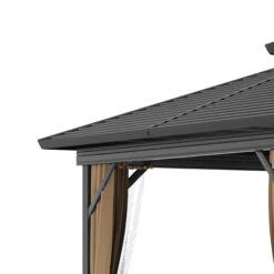 Outsunny 10' X 10' Hardtop Gazebo Canopy With Galvanized Steel Double Roof, Aluminum Frame, Permanent Pavilion Outdoor Gazebo With Netting And Curtains For Patio, Garden, Backyard, Dark Brown -Outsunny mXb3d6186dea27811