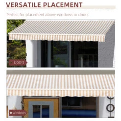 Outsunny 13' X 8' Retractable Awning, Patio Awnings, Sunshade Shelter With Manual Crank Handle, 280g/m² UV & Water-Resistant Fabric And Aluminum Frame For Deck, Balcony, Yard, Beige Stripes -Outsunny mY888c181a40ada5a