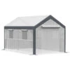 Outsunny 12' L X 7' W X 7' H Outdoor Walk-In Tunnel Greenhouse, Garden Warm Hot House With Roll Up Windows, Zippered Mesh Door, And Weather Cover, White/Dark Grey