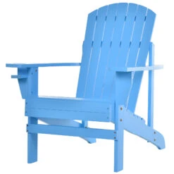 Outsunny Wooden Adirondack Chair, Outdoor Patio Lawn Chair With Cup Holder, Lawn Furniture, Classic Lounge For Deck, Garden, Backyard, Fire Pit, Blue