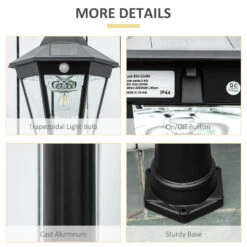 Outsunny 92.5" Outdoor Lamp Post Light, Solar-Powered Streetlight, W/ Clear Glass, Black -Outsunny mdRd4d17fae7c84ab