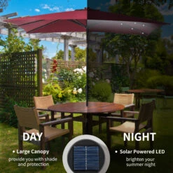 Outsunny 9' X 7' Patio Umbrella Outdoor Table Market Umbrella With Crank, Solar LED Lights, 45° Tilt, Push-Button Operation, For Deck, Backyard, Pool And Lawn, Wine Red -Outsunny mgMa091815340c5fa