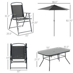 Outsunny 8 Piece Patio Dining Set With Table Umbrella, 6 Folding Chairs And Rectangle Dining Table, Outdoor Patio Furniture Set, Black 13 Outsunny 8 Piece Patio Dining Set With Table Umbrella, 6 Folding Chairs And Rectangle Dining Table, Outdoor Patio Furniture Set, Black -Outsunny mhIc171801abc3d1d