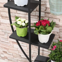 Outsunny 5 Tier Metal Plant Stand, Half Moon Shape Curved Flower Pot Holder Shelf, 2 Pack, Black -Outsunny mp13d61801abc3b79