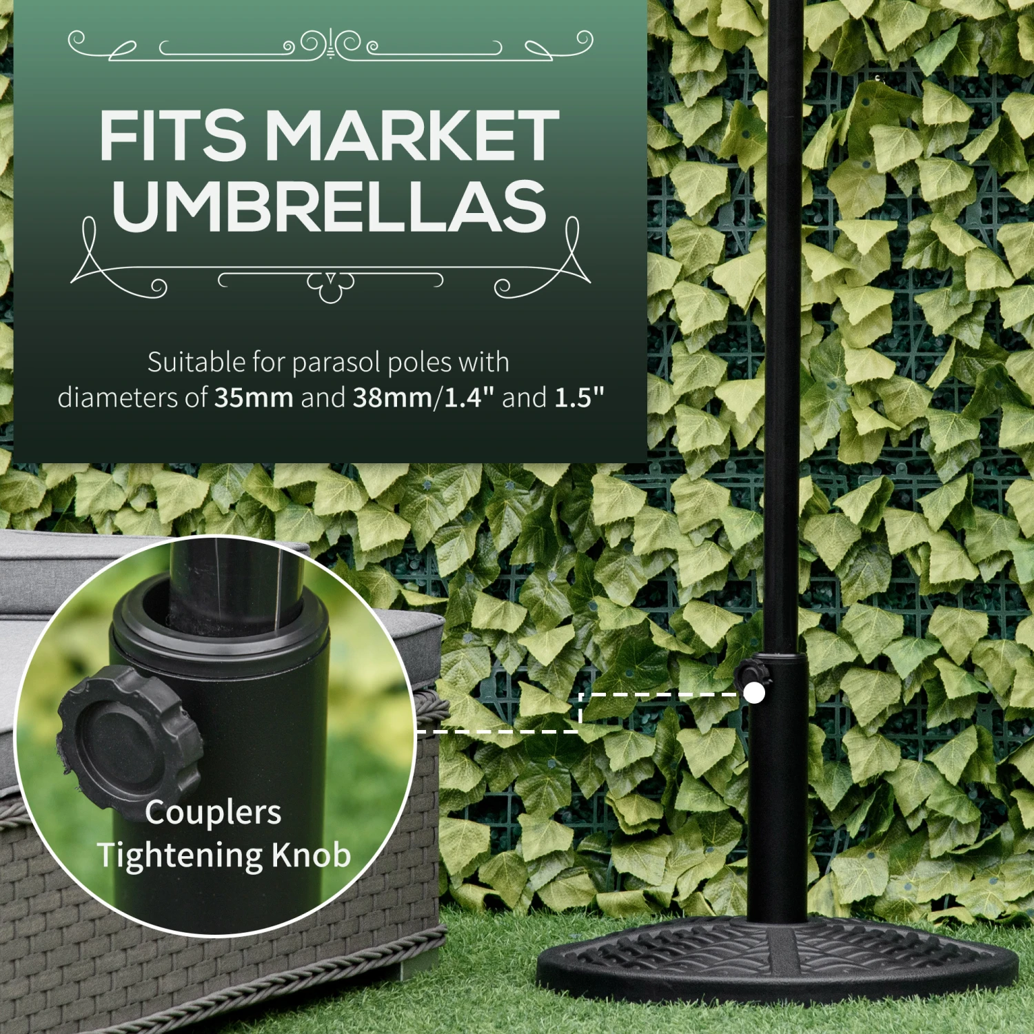 Outsunny 30 Lbs. Market Umbrella Base Holder, 18" Heavy Duty Parasol Stand For Patio, Black 4 Outsunny 30 Lbs. Market Umbrella Base Holder, 18" Heavy Duty Parasol Stand For Patio, Black - Image 4