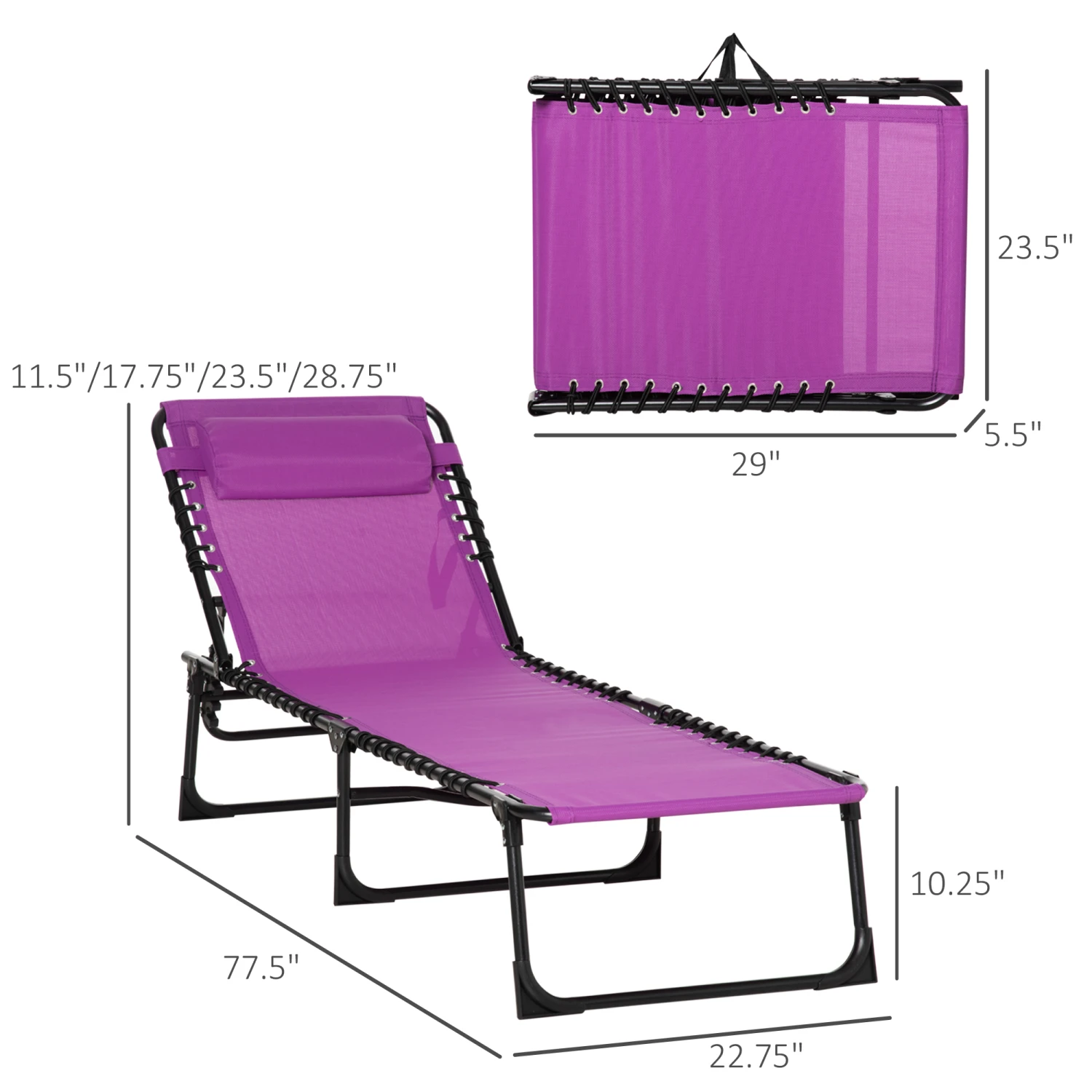 Outsunny Folding Chaise Lounge Pool Chairs, Outdoor Sun Tanning Chairs, Folding, Reclining Back, Steel Frame & Breathable Mesh For Beach, Yard, Patio, Purple 3 Outsunny Folding Chaise Lounge Pool Chairs, Outdoor Sun Tanning Chairs, Folding, Reclining Back, Steel Frame & Breathable Mesh For Beach, Yard, Patio, Purple - Image 3