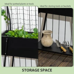 Outsunny Raised Garden Bed With Trellis & Storage Shelf, Elevated Planter Box With Metal Legs, Bed Liner And Drainage Holes, For Vegetable Vines, Climbing Plants, Flowers, Black -Outsunny mwX88c1852f0e61ed