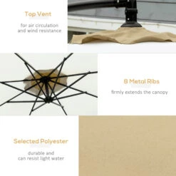 Outsunny 10FT Cantilever Umbrella, Offset Patio Umbrella With Crank And Cross Base For Deck, Backyard, Pool And Garden, Hanging Umbrellas, Tan -Outsunny mxr4511896daaab8b