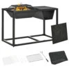 Outsunny 4-in-1 Fire Pit, BBQ Grill, Ice Bucket Cooler, Garden Table, With Cooking Grate, Log Grate & Waterproof Cover, Galvanized Steel Wood-Burning Fireplace With Spark Screen & Poker